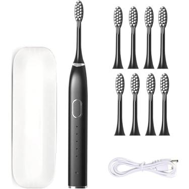 Imagem de Escova de dentes elétrica para adultos, com 7 cabeças de escova de reposição e estojo de viagem, 5 modos, recarregável por USB, uma carga por 150 dias, escova de dentes eletrônica portátil, limpeza de