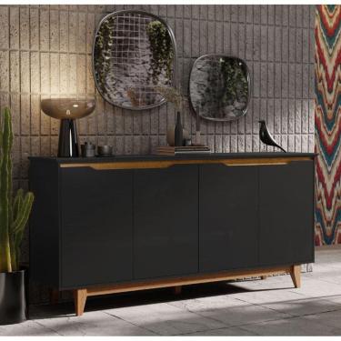 Imagem de Aparador Buffet Sala Flow 4 Portas com Pés de Madeira Preto com Freijó - Rede Móveis