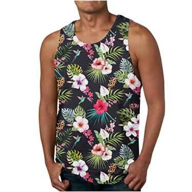 Imagem de Camiseta masculina havaiana regata tropical simples colete masculino gola redonda trilha academia praia verão outono colete 2024, F-648 verde-limão, 3G