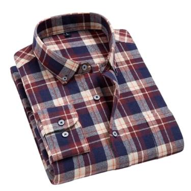 Imagem de Camisa xadrez masculina de flanela outono slim manga longa formal para negócios camisas quentes, T0c01013, GG
