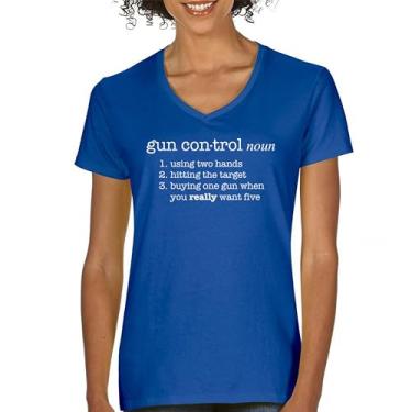Imagem de Camiseta feminina Gun Control Definition gola V 2nd Amendment 2A Second Guns Rights American Veteran Don't Tread on Me, Azul, GG