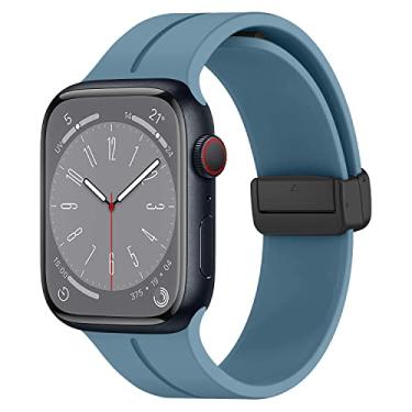 Imagem de Pulseira para Apple Watch 44mm 40mm 49mm 38mm 45mm 41mm 42mm mulheres homens, pulseira de silicone esportiva + pulseiras magnéticas com fivela D para Apple Watch Series 8/Ultra/7/SE/6/5/4/3/2/1, pulseiras iWatch azul