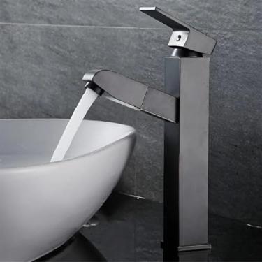 Imagem de Torneira de lavatório Torneira de lavatório de banheiro, torneira de pia de banheiro de latão com cabeça de chuveiro de puxar torneira de cabeça de lavagem de alavanca única (cor: preto altura do