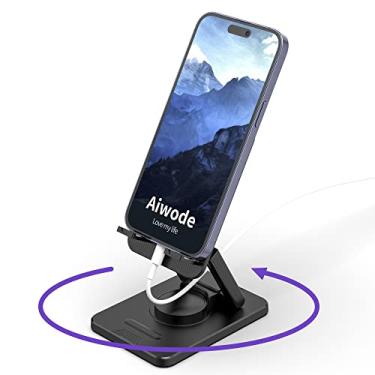 Imagem de Aiwode Suporte giratório de 360° para celular, suporte de telefone de mesa, suporte de celular portátil, suporte de telefone dobrável, para iPhone 14/13/12/11/Pro/Max/Plus/Mini/Pro Max, Samsung, para smartphones (4-8 polegadas), preto