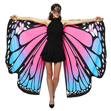 Imagem de Halloween/Party Costumes,Double-Sided Printing Fabric Butterfly Wings for Women,Butterfly Shawl Fairy Ladies Nymph Pixie Costume Accessory (168 x135CM, Both Side Pink)