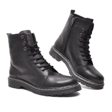 Imagem de Bota Feminina Cravo e Canela Coturno Couro Preta - 85653C-Feminino