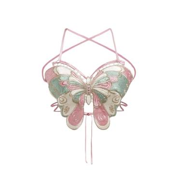 Imagem de BEAUDRM Camiseta regata feminina Y2K em forma de borboleta com alças finas e costas nuas, rosa, G