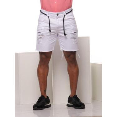 Imagem de Bermuda Masculina Jeans Branca Rasgada - Volgue
