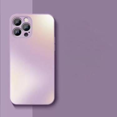 Imagem de Capa de telefone de vidro fosco AG com proteção de lente completa para iPhone 15 14 Pro Max 11 12 13 Pro XS XR 7 8Plus Capa fosca temperada líquida, grama roxa, para iPhone 7 8Plus