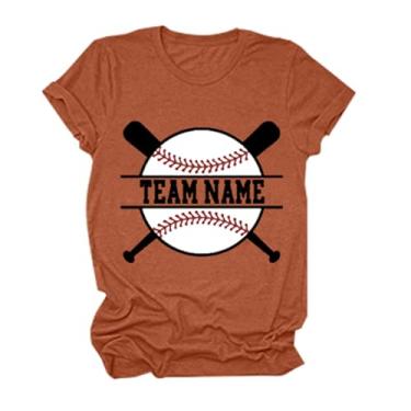Imagem de Camiseta feminina de beisebol Game Day, folgada, manga curta, estampada, casual, em My Baseball Mom Era, Laranja, G