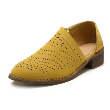 Imagem de CAFETU Sandálias femininas de verão, sapatos femininos, confortáveis, respiráveis, salto alto feminino, Amarelo, 44