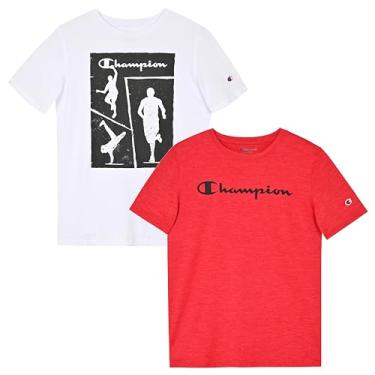 Imagem de Champion Conjunto de camisetas infantis Heritage Boys com logotipo, pacote com 2, Poliéster branco-vermelho brilhante, G