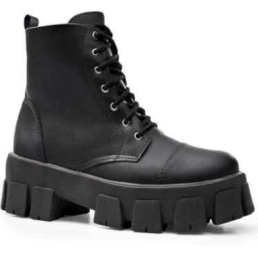 Imagem de Coturno Tratorado Feminino Salto Grosso Moda Plataforma Bota Sint. Preto34