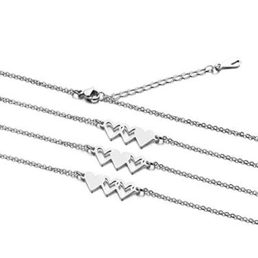Imagem de Sunflower Jewellery Colar da amizade para 3, colar de aço inoxidável em forma de coração/pulseira de três corações composto de colar/pulseira da amizade, um presente para amigos, 9 inch, Aço
