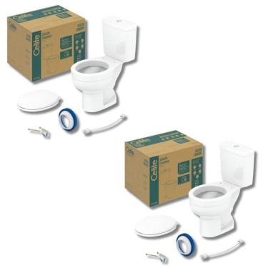 Imagem de Kit 2 Vaso Sanitário com Caixa Acoplada e Assento Soft Close Acesso Confort Celite Branco