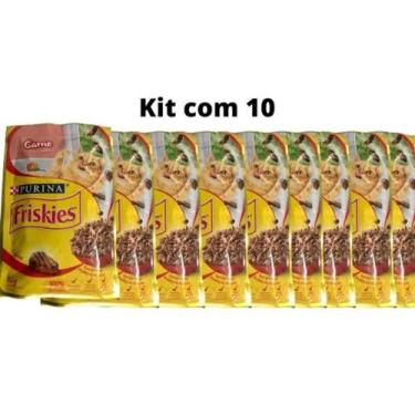 Imagem de Sachê para gato Friskies Carne ao Molho kit 10 sachês 85g