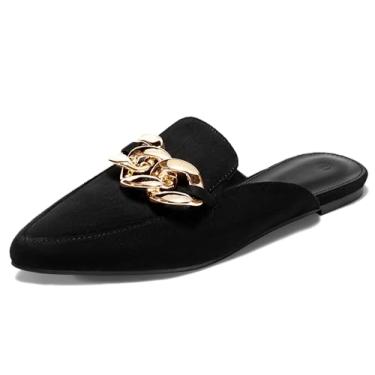 Imagem de Juliet Holy Mocassins femininos Mules Flats bico fino frente única sem cadarço de corrente de metal, Preto frio., 37