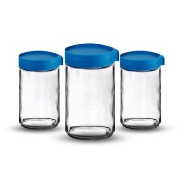 Imagem de Kit 3 Pote Vidro Tampa Hermética Mantimento Empilhável 624ml - CASAMBI