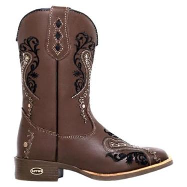 Imagem de Bota Texana Feminina Couro Bordada Country - Django, Nescau, 41