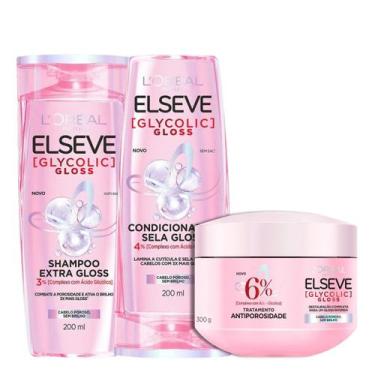 Imagem de Kit Shampoo e Condionador 200ml + Mascara Glycolic Gloss Elseve Tratam