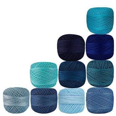 Imagem de Craftyart Conjunto de 10 peças de fios de crochê de algodão azul em tons de fio de tricô ponto cruz tatting doilies novelos rendados artesanato