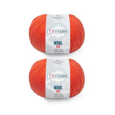 Imagem de Troyarn Lã 125 (pacote com 2 novelos) 100% lã fina de merino superwash peso penteado leve #3 fio macio de tricô e crochê para crochê e tricô (2 x 50 ml)/(2 x 125 jardas) (10918 - romã)