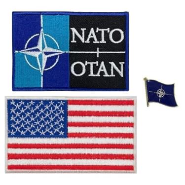 Imagem de A-ONE Patch de jaqueta aviador militar da organização do tratado do Atlântico Norte + emblema da força da jaqueta americana, broche com emblema da bandeira do brilho metálico dos EUA, emblema da NATO para tintas, bonés e decoração de terno masculino nº 033 + 424P