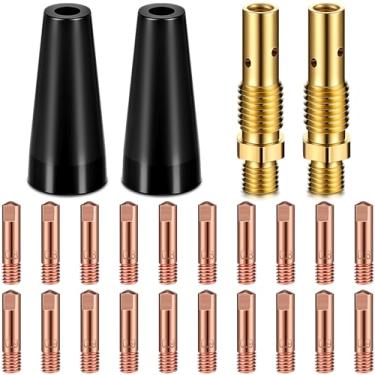 Imagem de Therwen Kit de 24 pontas de bocal sem gás com núcleo de fluxo KP1939-1 Pontas de contato de soldador de fluxo de núcleo de fluxo de bocal sem gás difusores de gás para pistola de soldador (kit de