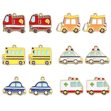 Imagem de Ornazy 30 peças, 6 berloques com tema de veículo, esmaltados, ferramentas de trânsito, carros de polícia, caminhão de bombeiros, ônibus escolar, bloqueio, carro, ambulância, ambulância, carro,