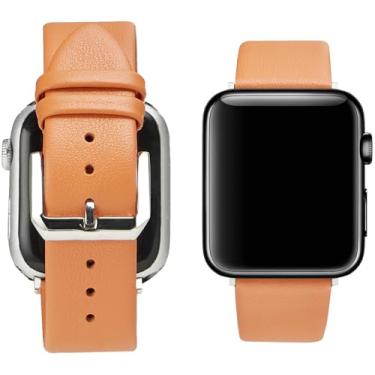 Imagem de Jeereal Pulseiras de couro compatíveis com Apple Watch série 9, Ultra 2/Ultra, SE/SE 2ª geração, 8, 7, 6, 5, 4, 3, 2 e 1, 38 mm, 40 mm, 41 mm, 42 mm, 44 mm, 45 mm, 49 mm, substituição para mulheres e