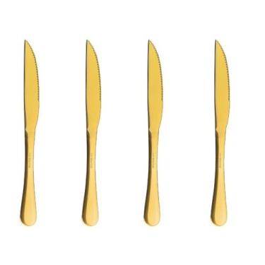 Imagem de Conjunto 4 Facas Churrasco Elite Dourado Talheres Gourmet Mix em Aço I
