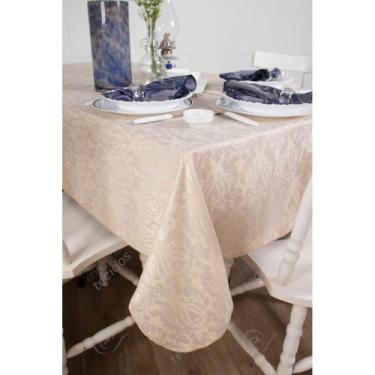 Imagem de Toalha de Mesa Retangular em Tecido Jacquard Bege Marfim Adamascado Tr