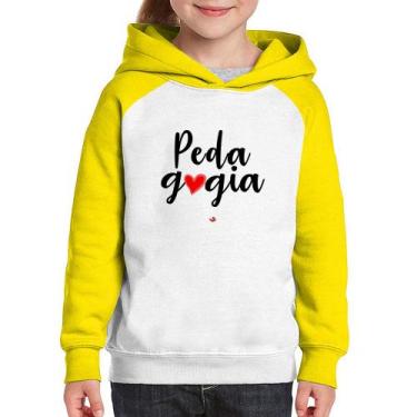 Imagem de Moletom Infantil Pedagogia por amor - Foca na Moda, Branco, Amarelo, 1