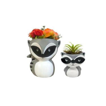 Imagem de Kit 2 Peça Vaso Cachepot Grande Guaxinim Cinza Ceramica - Decore Casa