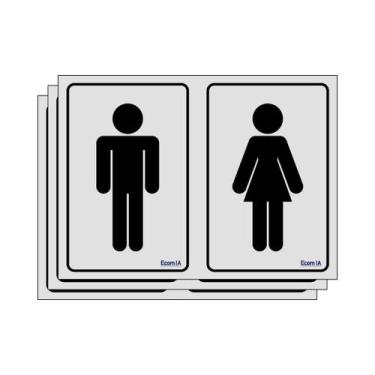 Imagem de Combo 3 Placas De Sinalização Banheiro Masculino / Feminino 20x15 Ecom
