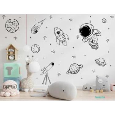 Imagem de Adesivo De Parede Astronauta Planetas Foguete E Luneta - pinkie