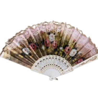 Imagem de Leque Branco Espanhol Tecido Floral E Renda Atacado Japonês - WCAN