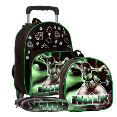 Imagem de Kit Mochila Hulk Infantil Meninos Rodinha Escolar Masculina - Toys 2U