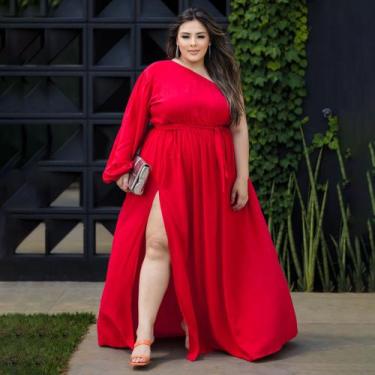 Imagem de Vestido Feminino Plus Size Longo Manga longa Única Ajustável Ao Corpo 