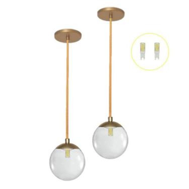 Imagem de Kit 2 Pendente Dourado Quarto Cabeceira de Cama Bancada +Led - Arevo I