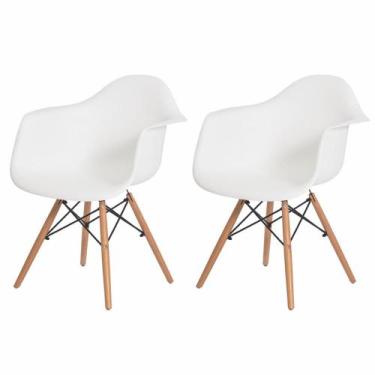 Imagem de Kit 2 Cadeiras Charles Eames Eiffel Com Braço Branco Base Madeira - Ca