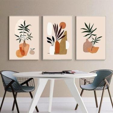 Imagem de Quadro Decorativo Vasos De Flores Minimalista Para Sala Quarto Kit 3 p