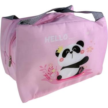 Imagem de Bolsa Lancheira Térmica Infantil Marmita Lanche Escolar Bolsinha Lancheirinha Alça Mão (Rosa Claro Panda)
