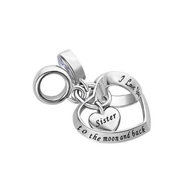 Imagem de MiiFort Pingente de coração entrelaçado para família serve para pulseiras Pandora Charms Birthstone Zircônia Cúbica Avó Neto Tia Filha Pai Mãe Mãe Nan Irmã Esposa, One Size, Cobre, Sem Pedra Preciosa