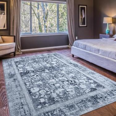 Imagem de Domitapis Tapete de área 5 × 7, tapete boho vintage, pilha baixa ultra-macia, lavável, antiderrapante, tapete resistente a manchas para sala de estar, quartos, sala de jogos, escritório, cozinha,