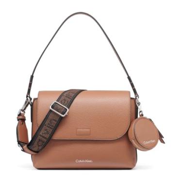 Imagem de Calvin Klein Bolsa de ombro feminina Millie 2 em 1 com aba e transversal, Caramel, One Size