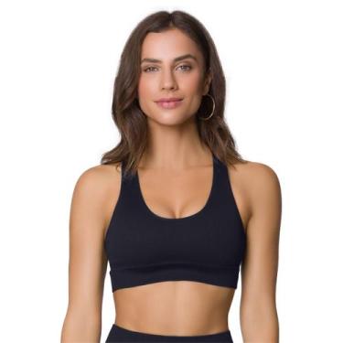 Imagem de Top Sem Costura Feminino Selene Sem Bojo Fitness Academia, Preto, GG