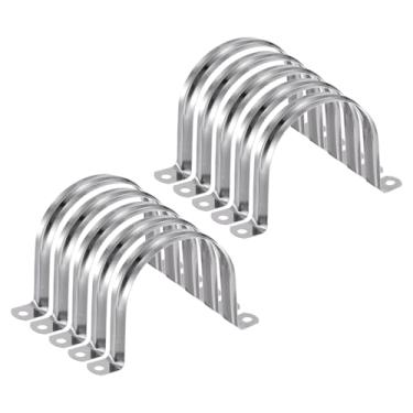 Imagem de HARFINGTON 10 braçadeiras de conduíte de 80 mm de 80 mm, braçadeira de tubo M80 U, correia rígida de aço inoxidável, suporte em forma de U com dois furos para fixação de fio de mangueira de tubo