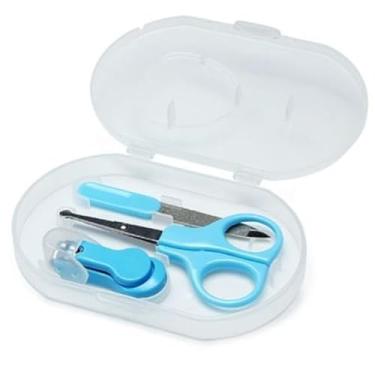 Imagem de Kit Manicure Infantil com Tesoura e Cortador de Unhas, Azul, com Estojo (Rosa)