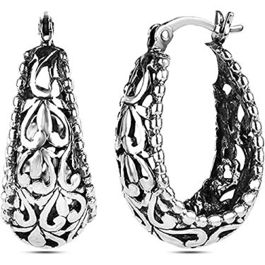 Imagem de DIAMANTIO Brincos de argola de filigrana banhados a ouro 18 quilates de argola/forma oval de aço inoxidável texturizado redondo oco hipoalergênico brincos para mulheres, Aço inoxidável, Sem pedra preciosa